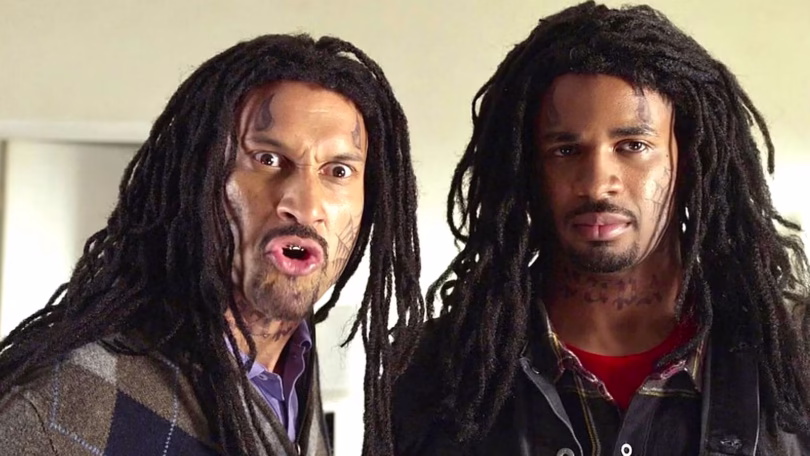 keegan michael key s pupa looking intense and damon wayans jr s justin looking dismissively while in