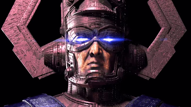 ralph ineson s galactus looks at the camera with his eyes shining bright in the fantastic four first